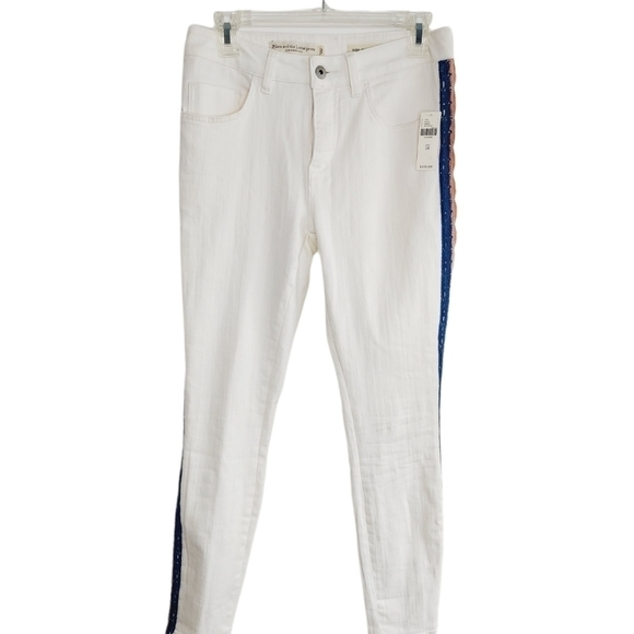 Anthro White Jeans Hi Rise Tuxedo Strip Skinny Pilcro and the Letterpress Sz 28 - Picture 1 of 12